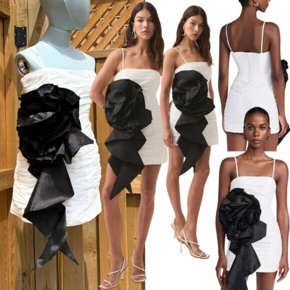 🆕 AJE 🧿 NWOT Potion Spiral Mini Dress, White / Black - Sz AU 10 US 6